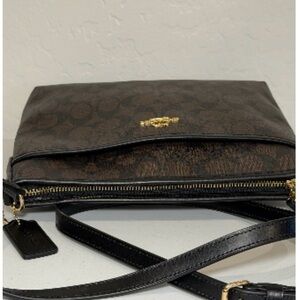 Coach Brown Monogram Crossbody with Black Strap and Gold Hardware